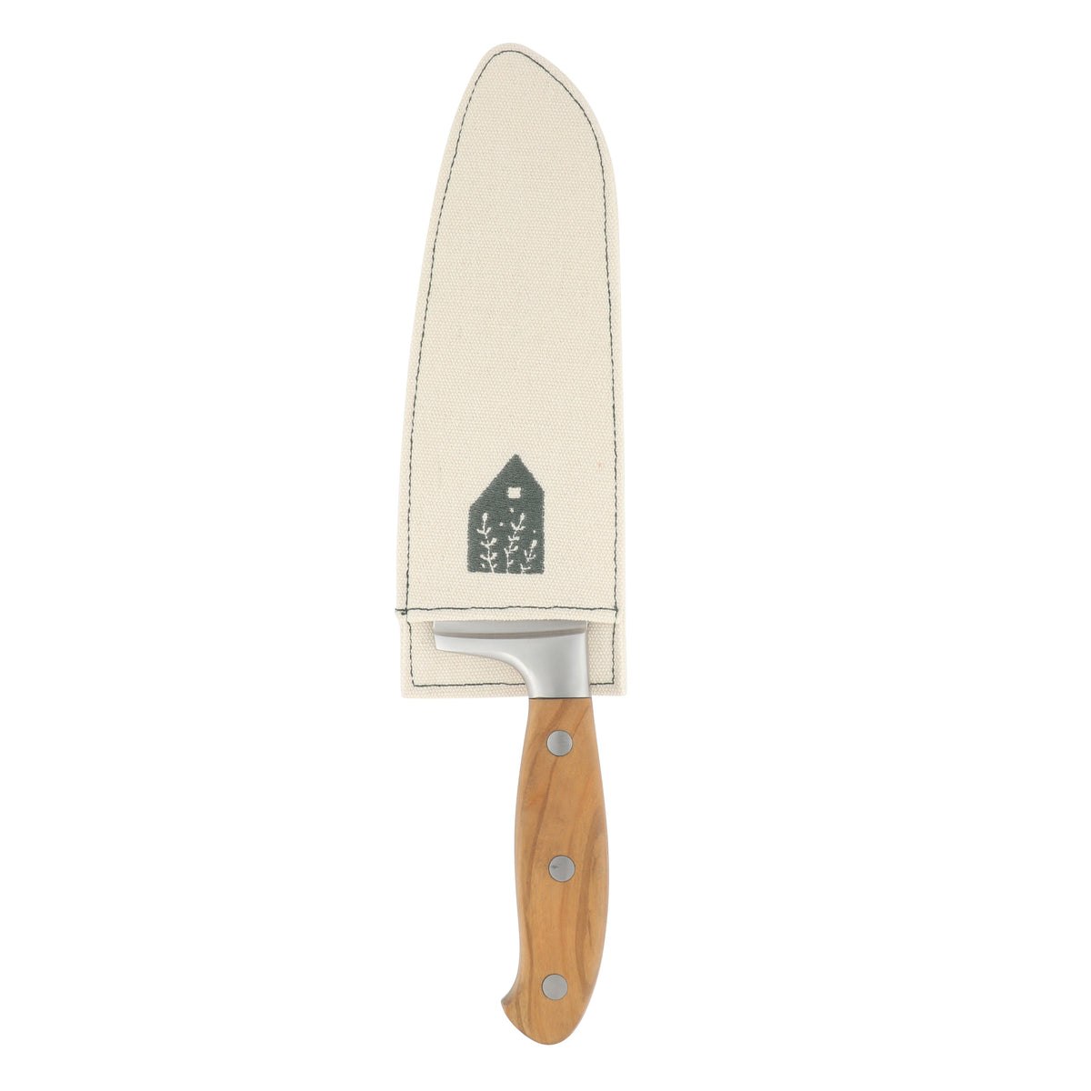 Bloomhouse 7 Inch German Steel Santoku Knife w/ Olive Wood Forged Handle