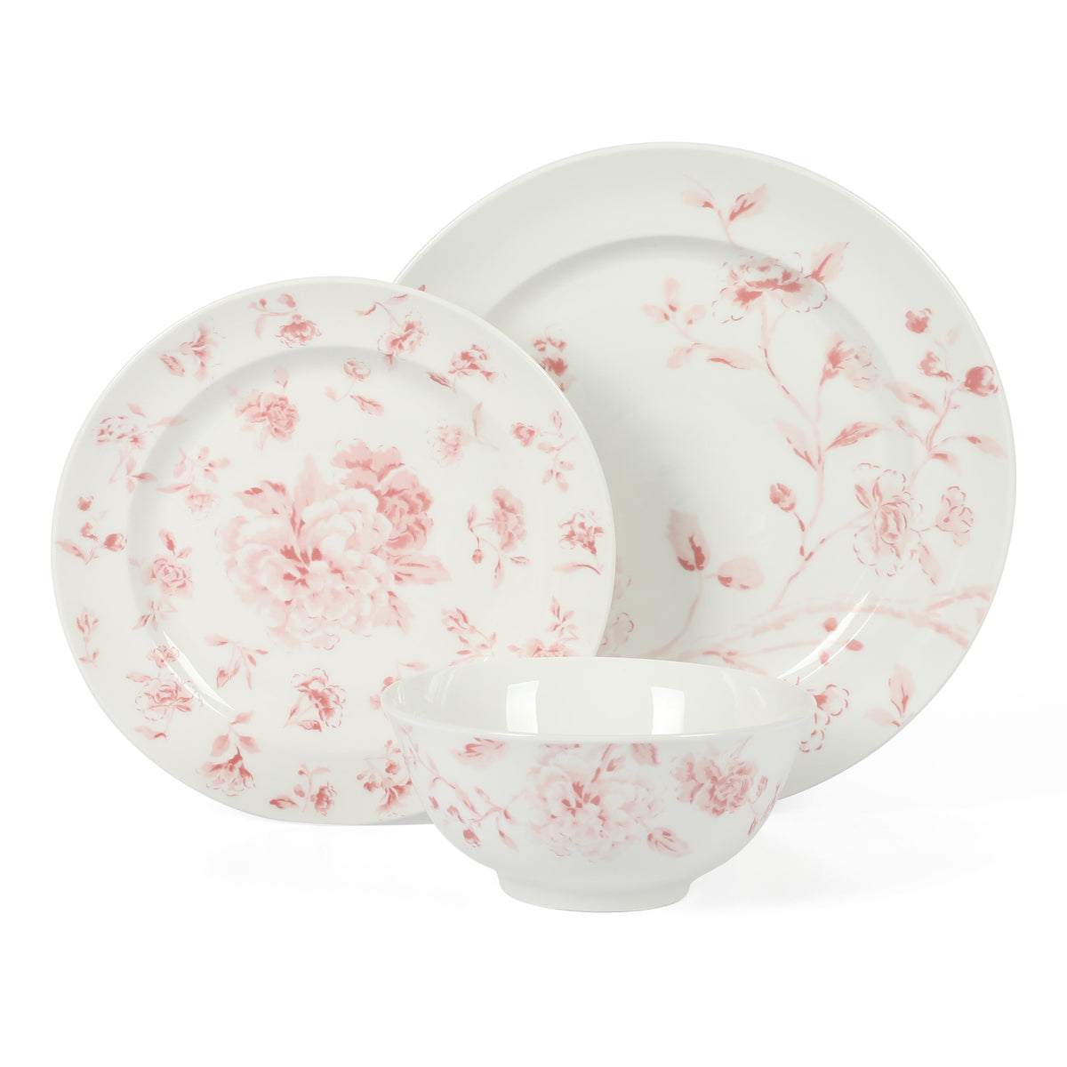 Martha Stewart Empress Bouquet 12 Piece Decorated Porcelain Dinnerware Plates and Bowls Set