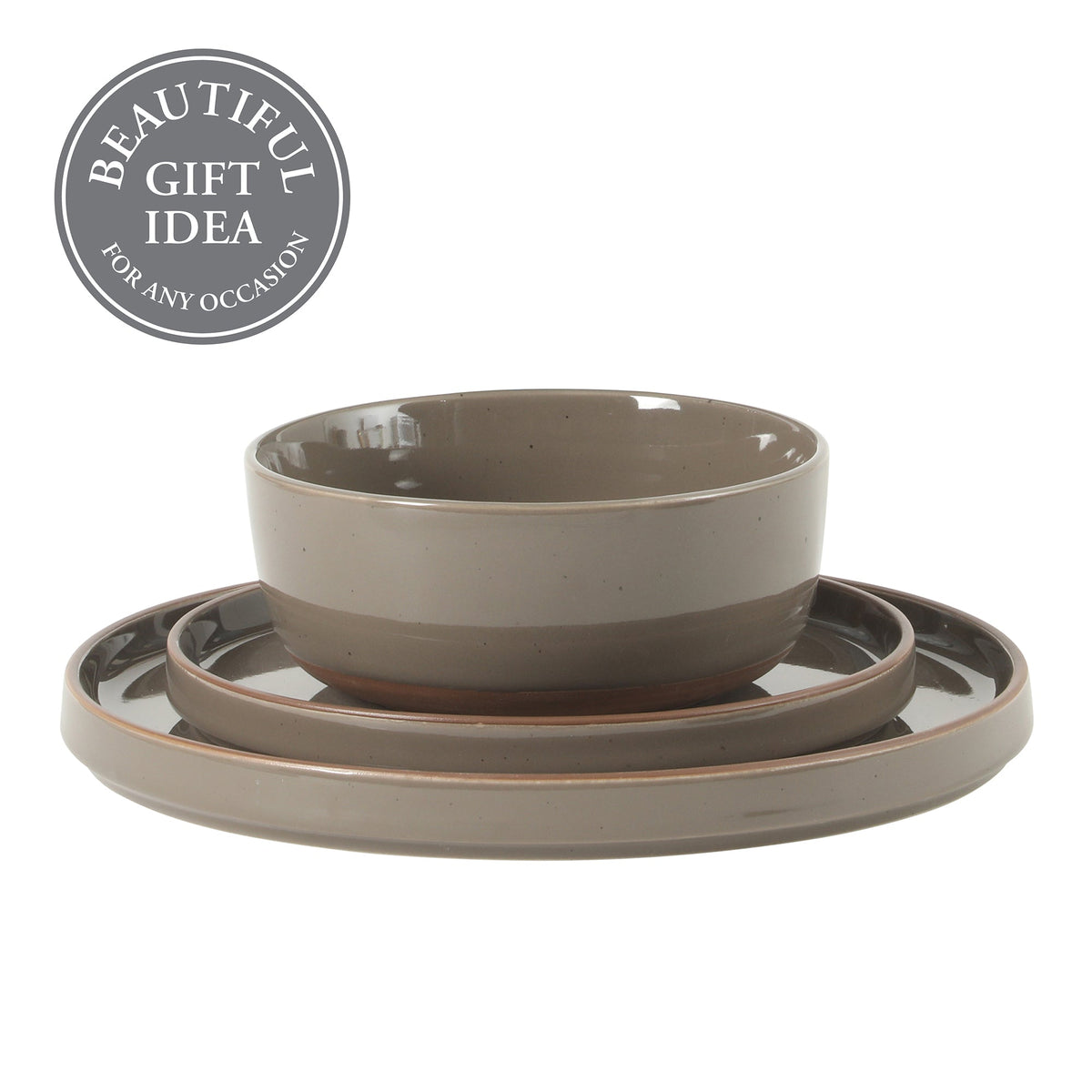 Gibson Elite Northrock Stoneware Dinnerware Set, 12-Piece Service for 4 Plates and Bowls Set – Dishes with Hand-Painted Terracotta Base