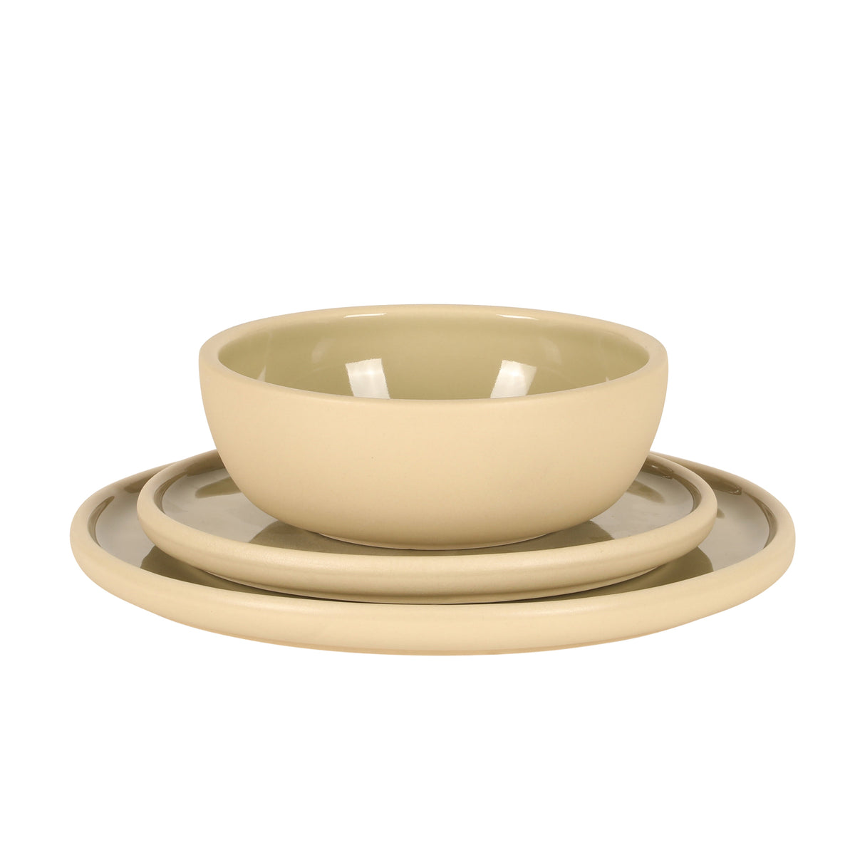 Gibson Elite - Made in Portugal - Port Gaia 12 Piece (Service for 4) Plates and Bowls Reactive Glaze Dishes Stoneware Ceramic Dinnerware Set