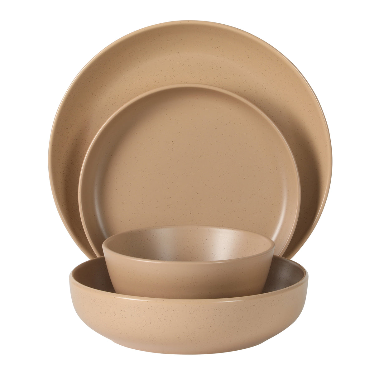 Gibson Elite Leeds Court Plates and Bowls Sets, 16-Piece Stoneware Dinnerware Sets, Round Speckle Reactive Glaze Dish Set, Service for 4