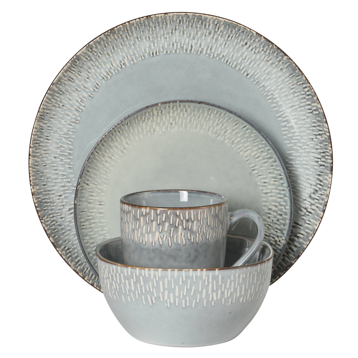 Gibson Elite Jasper 16 Piece Plates and Bowls Reactive Glaze Dishes Stoneware Ceramic Dinnerware Set - Service for 4 - Taupe