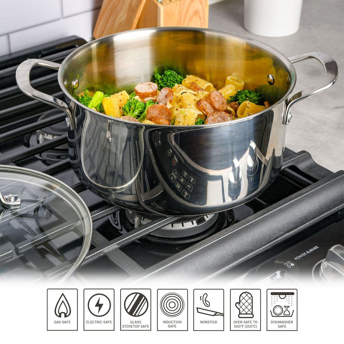 Martha Stewart Castelle 5-Quart Stainless Steel Dutch Oven with Lid, 18/8 Stainless Steel, Induction Safe