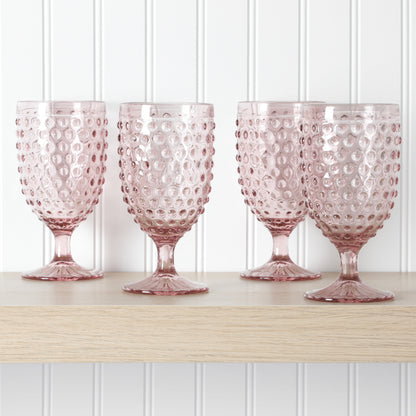 Martha Stewart Chauncey 4-Pack 14.2 oz Hobnail Handmade Glass Goblet