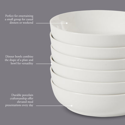 Gibson Home Zen Buffet 6-Piece 41oz Large Pasta Bowls Porcelain Ceramic Chip and Scratch Resistant Shallow Salad  Bowl, Serving Bowls, Soup Bowls Set, Dishwasher & Microwave Safe White