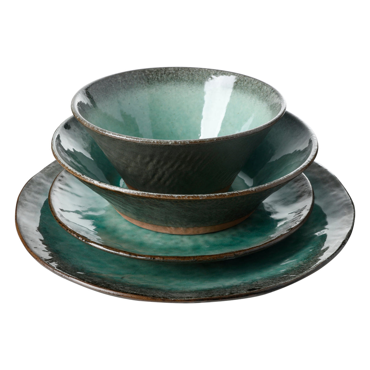 Gibson Elite Green Lantern 16-Piece Double Bowl Reactive Terracotta Dinnerware Set