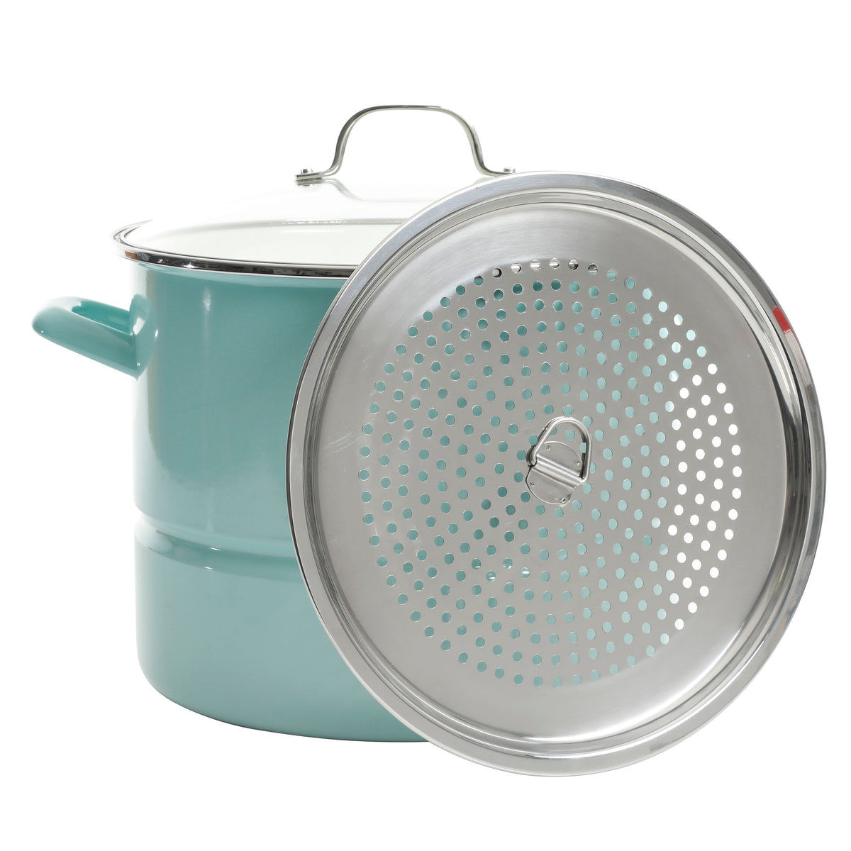 Kenmore Broadway 16-Quart Enamel on Steel Stock Pot with Steamer Insert & Tempered Glass Lid, Induction Compatible
