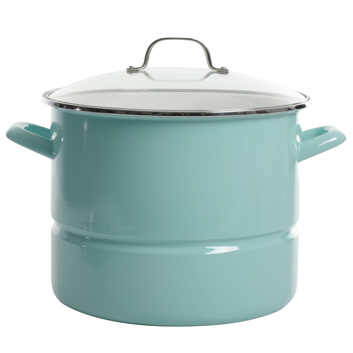 Kenmore Broadway 16-Quart Enamel on Steel Stock Pot with Steamer Insert & Tempered Glass Lid, Induction Compatible