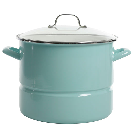 Kenmore Broadway 16-Quart Enamel on Steel Stock Pot with Steamer Insert & Tempered Glass Lid, Induction Compatible