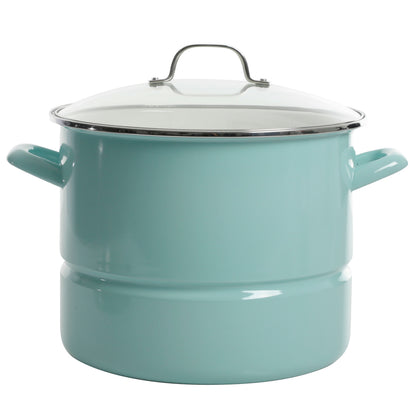 Kenmore Broadway 16-Quart Enamel on Steel Stock Pot with Steamer Insert & Tempered Glass Lid, Induction Compatible
