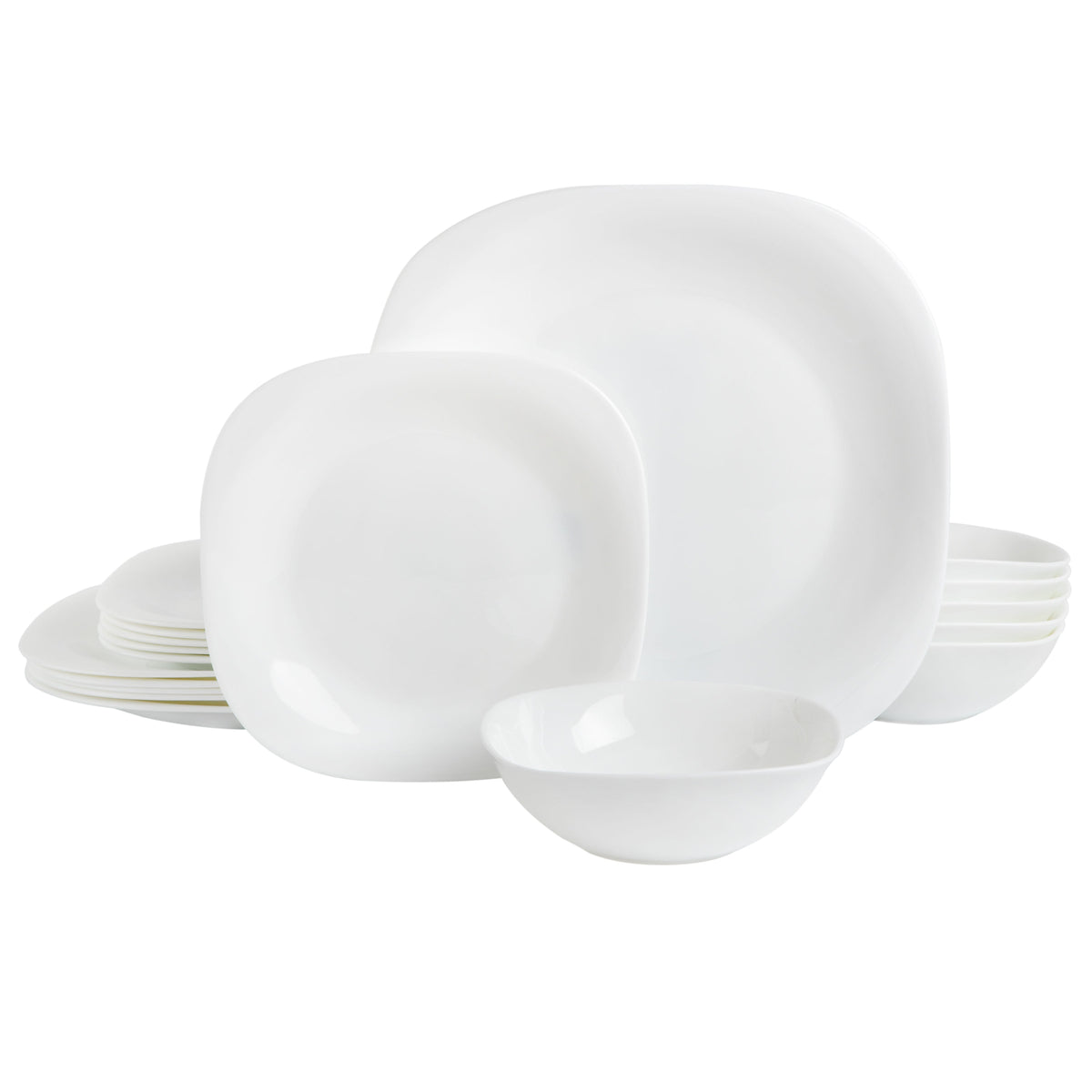 Gibson Home Ultra Soft Square 18-Piece Opal Glass Dinnerware Set