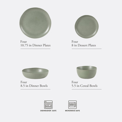 Gibson Elite Menlo Park 16-Piece Pottery Clay Stoneware Dinnerware Set –  Reactive Glaze, Embossed Plates and Bowls W/ Pasta Bowl, Service for 4 – Microwave & Dishwasher Safe