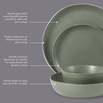 Gibson Elite Menlo Park 16-Piece Pottery Clay Stoneware Dinnerware Set –  Reactive Glaze, Embossed Plates and Bowls W/ Pasta Bowl, Service for 4 – Microwave & Dishwasher Safe