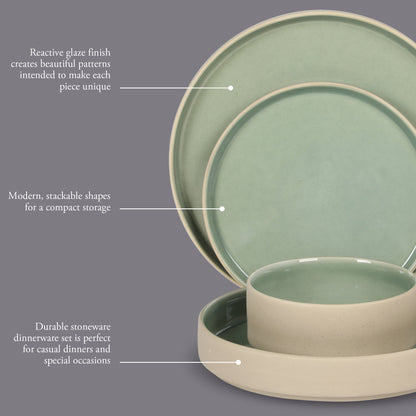 Gibson Elite Liberty Bay 16-Piece Pottery Clay Stoneware Dinnerware Set –  Reactive Glaze, Stackable Plates and Bowls W/ Pasta Bowl, Service for 4 – Microwave & Dishwasher Safe