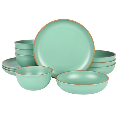 Gibson Home Rockabye 12-Piece Double Bowl Melamine Dinnerware Set