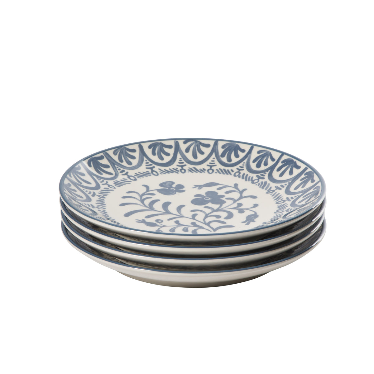 Bloomhouse - 2-Time Oprah’s Favorite Things - Valencia Flor 4 Piece 10.75” Dinner Plate Set, Stoneware Plates, Mediterranean Floral Decal Design, Microwave & Dishwasher Safe