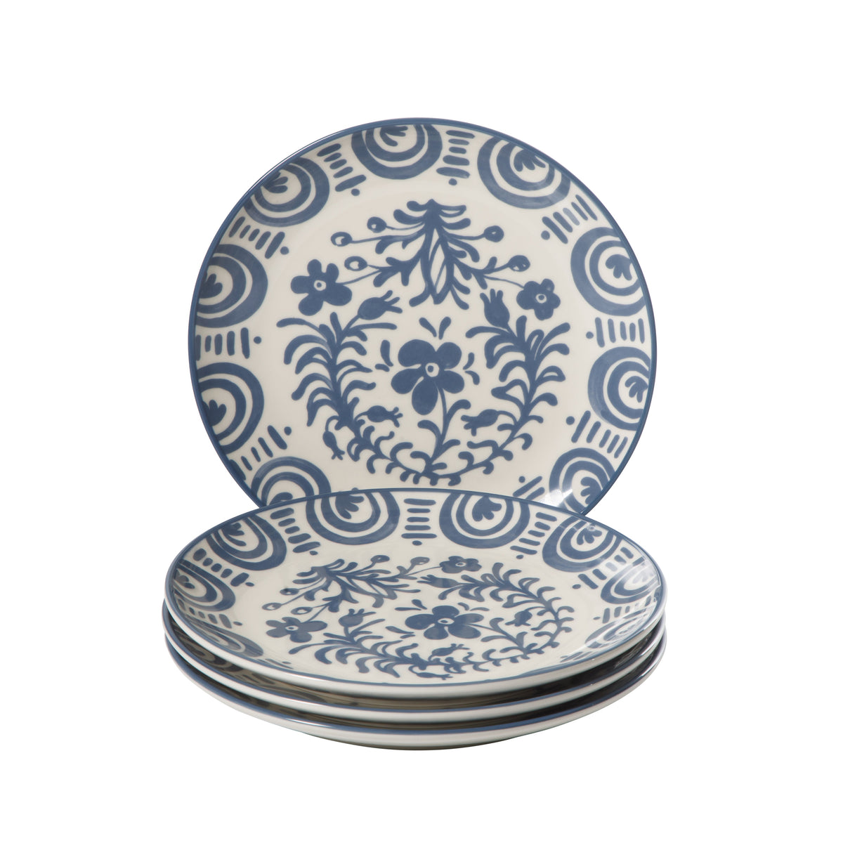Bloomhouse - 2-Time Oprah’s Favorite Things - Valencia Flor 4 Piece Dessert & Salad Plate Set, 8.75” Stoneware Plates, Mediterranean Floral Decal Design, Microwave & Dishwasher Safe