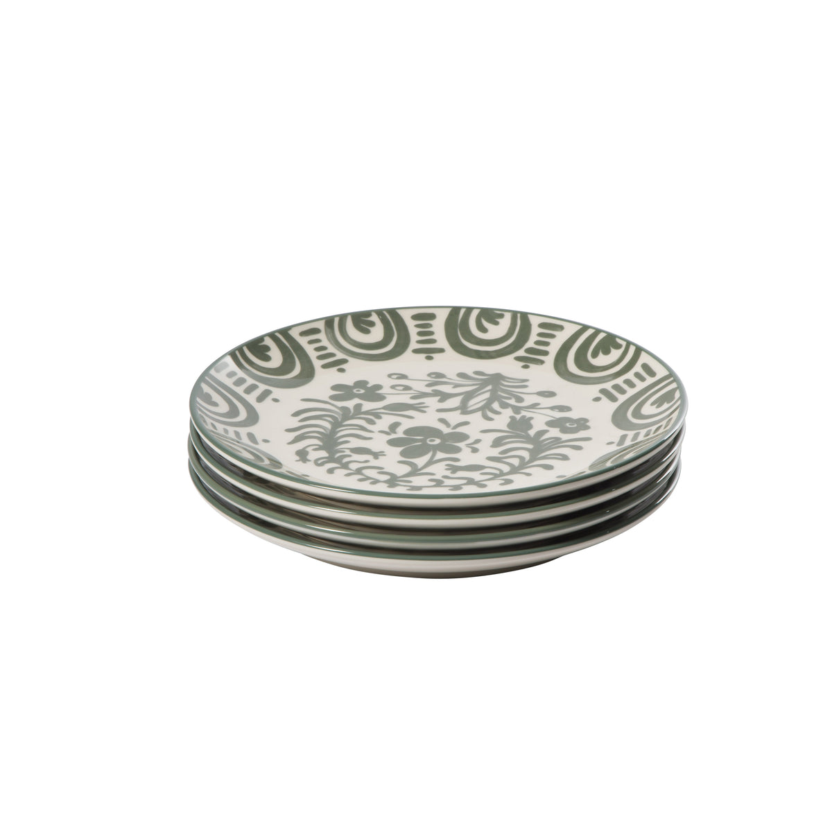 Bloomhouse - 2-Time Oprah’s Favorite Things - Valencia Flor 4 Piece Dessert & Salad Plate Set, 8.75” Stoneware Plates, Mediterranean Floral Decal Design, Microwave & Dishwasher Safe