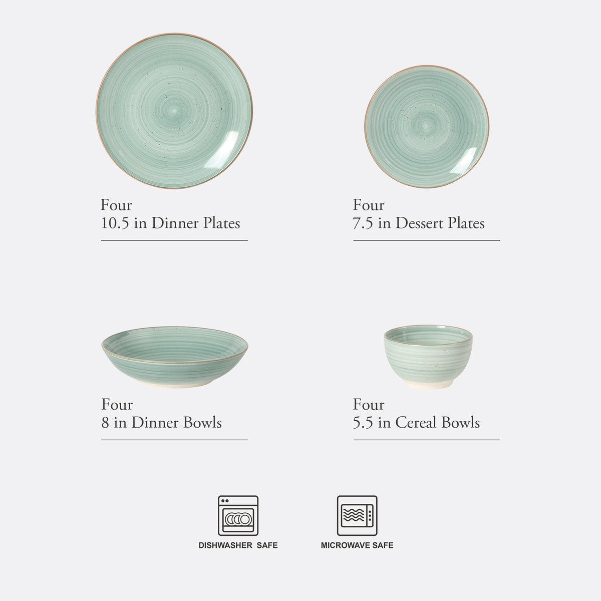 Gibson Home Stonebury 16 Piece Plates and Bowls Assorted Color Dishes - Handpainted Stoneware Dinnerware Set - Service for 4
