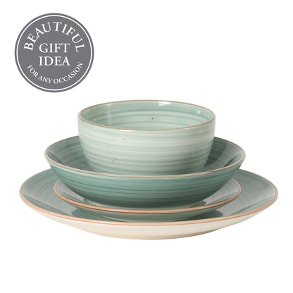 Gibson Home Stonebury 16 Piece Plates and Bowls Assorted Color Dishes - Handpainted Stoneware Dinnerware Set - Service for 4