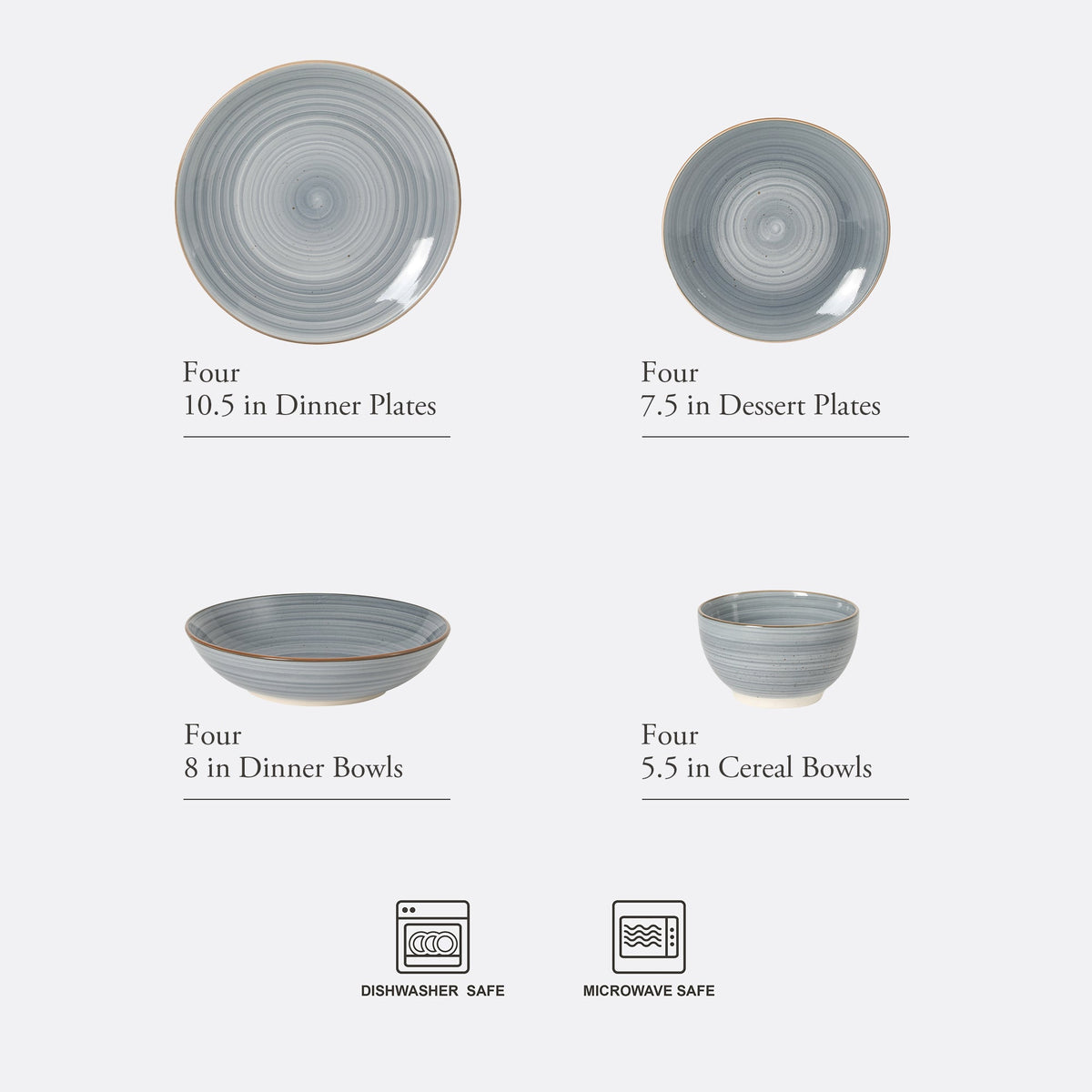 Gibson Home Stonebury 16 Piece Plates and Bowls Assorted Color Dishes - Handpainted Stoneware Dinnerware Set - Service for 4