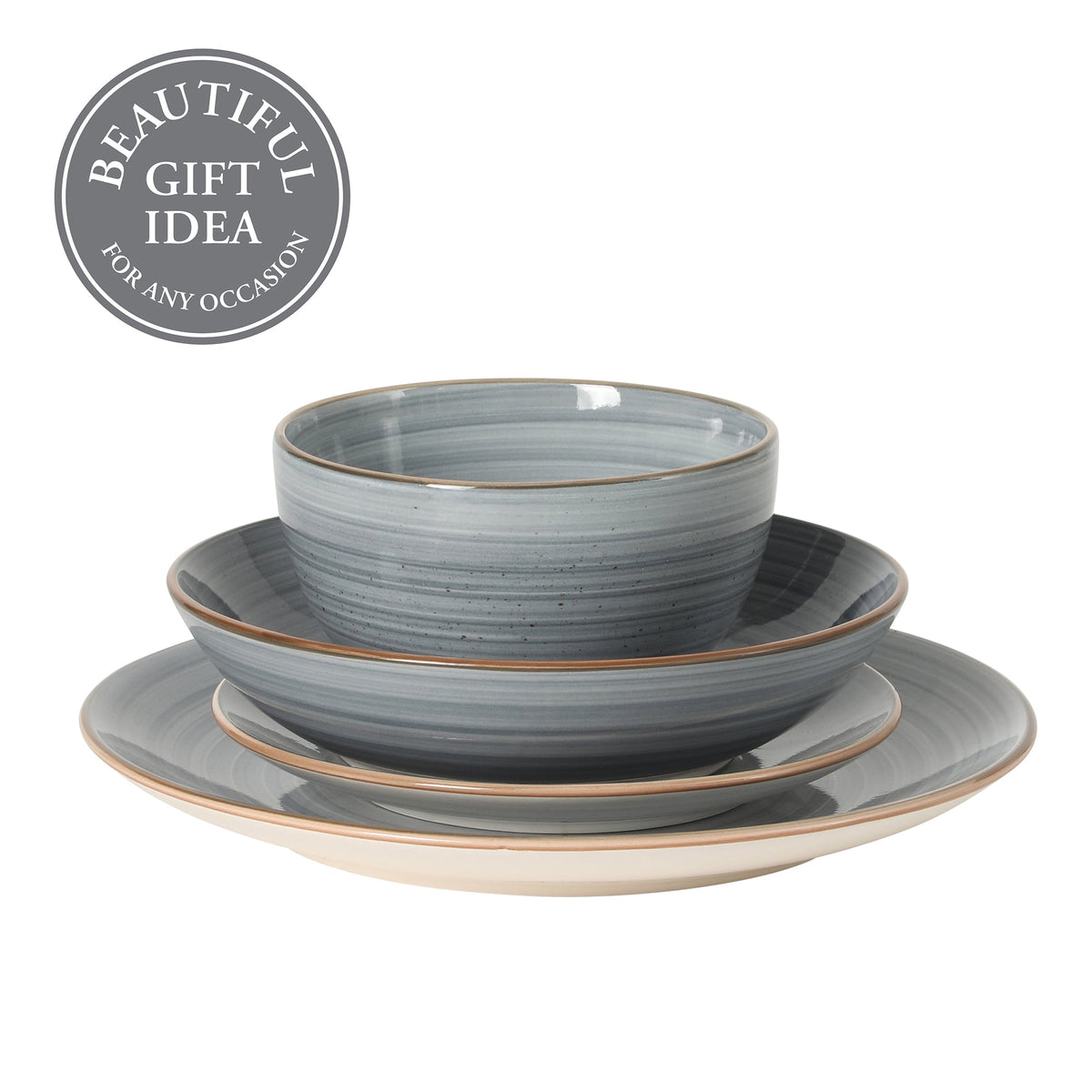 Gibson Home Stonebury 16 Piece Plates and Bowls Assorted Color Dishes - Handpainted Stoneware Dinnerware Set - Service for 4