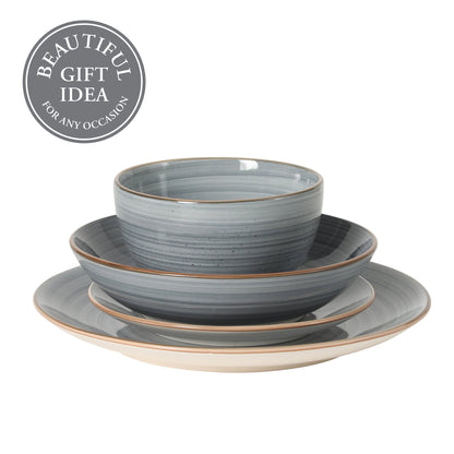 Gibson Home Stonebury 16 Piece Plates and Bowls Assorted Color Dishes - Handpainted Stoneware Dinnerware Set - Service for 4