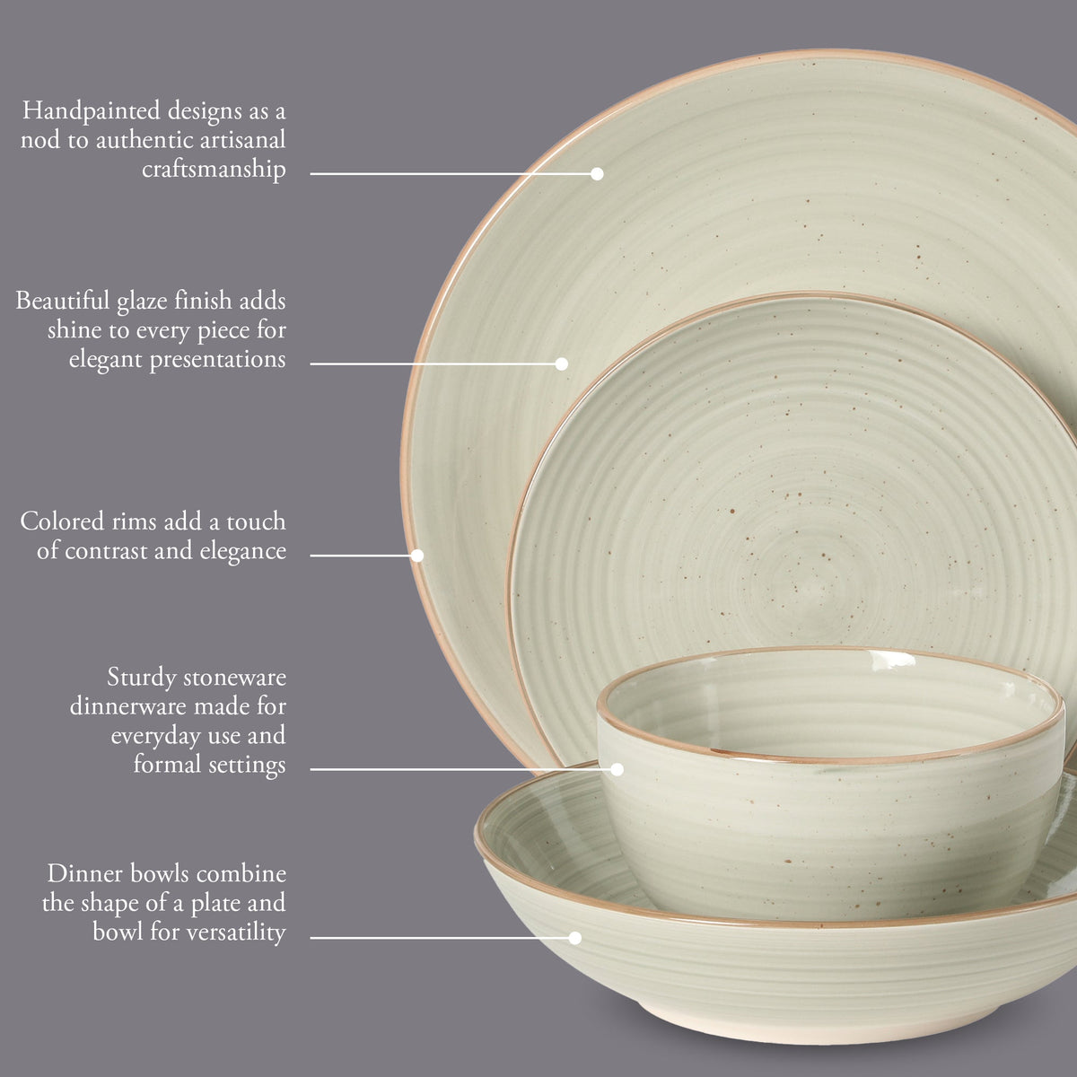 Gibson Home Stonebury 16 Piece Plates and Bowls Assorted Color Dishes - Handpainted Stoneware Dinnerware Set - Service for 4