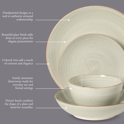 Gibson Home Stonebury 16 Piece Plates and Bowls Assorted Color Dishes - Handpainted Stoneware Dinnerware Set - Service for 4