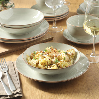 Gibson Home Stonebury 16 Piece Plates and Bowls Assorted Color Dishes - Handpainted Stoneware Dinnerware Set - Service for 4