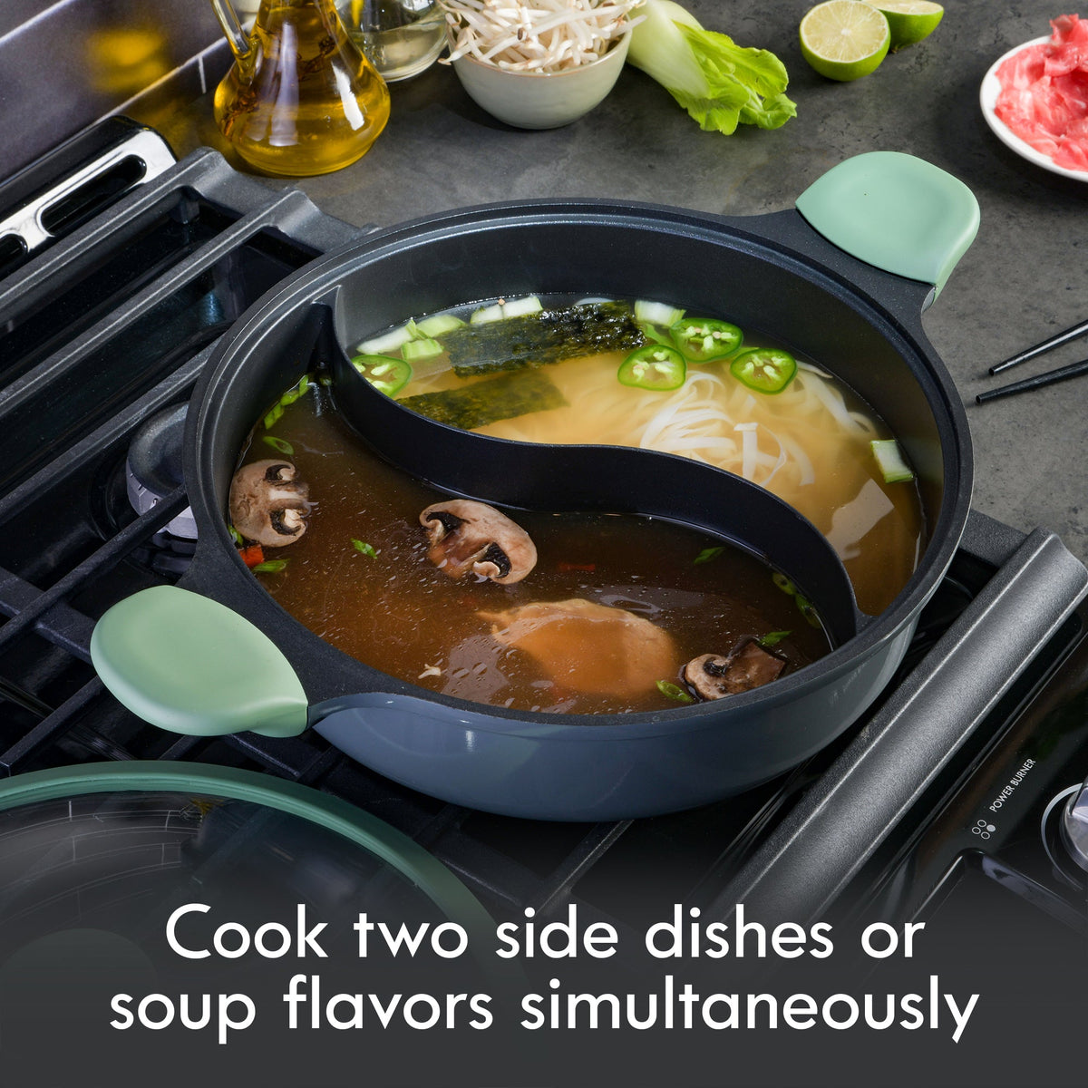 Kenmore Theodore 6.5-Quart Cast Aluminum Everyday Pan Hot Pot w/ Dividers, Nonstick Interior and Lid