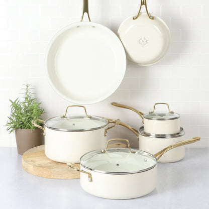 Martha Stewart Lockton 10-Piece Heavy Gauge Aluminum Cookware Set w/ Ceramic Non-Stick Interior