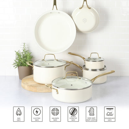 Martha Stewart Lockton 10-Piece Heavy Gauge Aluminum Cookware Set w/ Ceramic Non-Stick Interior