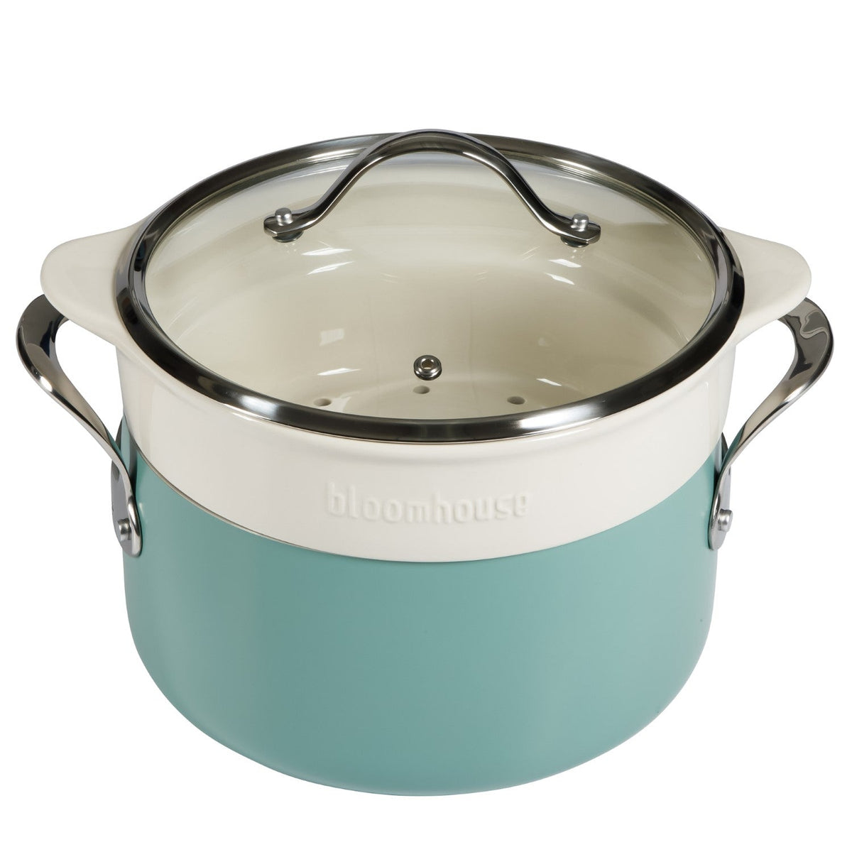 Bloomhouse 6-Quart Aluminum Enamel Dutch Oven w/ Non-Stick Non-Toxic Ceramic Interior and Ceramic Steamer Insert