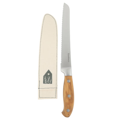 Bloomhouse 8 Inch German Steel Bread Knife w/ Olive Wood Forged Handle