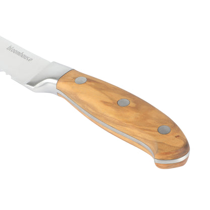 Bloomhouse 8 Inch German Steel Bread Knife w/ Olive Wood Forged Handle