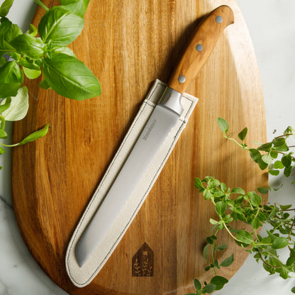 Bloomhouse 8 Inch German Steel Bread Knife w/ Olive Wood Forged Handle