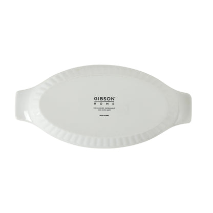 Gibson Home Gracious Dining Oval Au Gratin Baking Dishes, 4-Piece Set – 9 oz Oven Safe Banana Split Bowls, Ceramic Small Casserole Dishes with Handles, Microwave & Dishwasher Safe Mini Bakeware, White