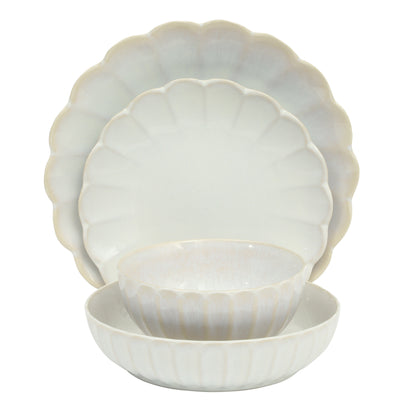 Gibson Elite Malibu Shore 16-Piece Scalloped Stoneware Reactive Glaze (Service for 4) Ceramic Plates and Bowls Dinnerware Set