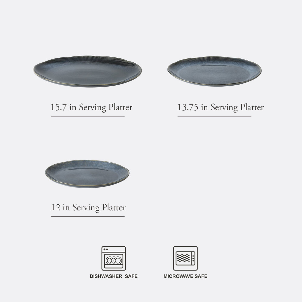 Gibson Elite Sandy Pines 3 Piece Oval Platter Set, 15.7”, 13.75” & 12” Stoneware Serving Platters, Reactive Glaze Finish, Microwave & Dishwasher Safe