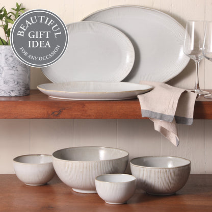 Gibson Elite Sandy Pines 4 Piece Nesting Bowl Set, 4”, 5.5”, 7” & 9” Round Stoneware Bowls, Reactive Glaze Finish, Mixing, Prep & Serving Bowls, Microwave & Dishwasher Safe