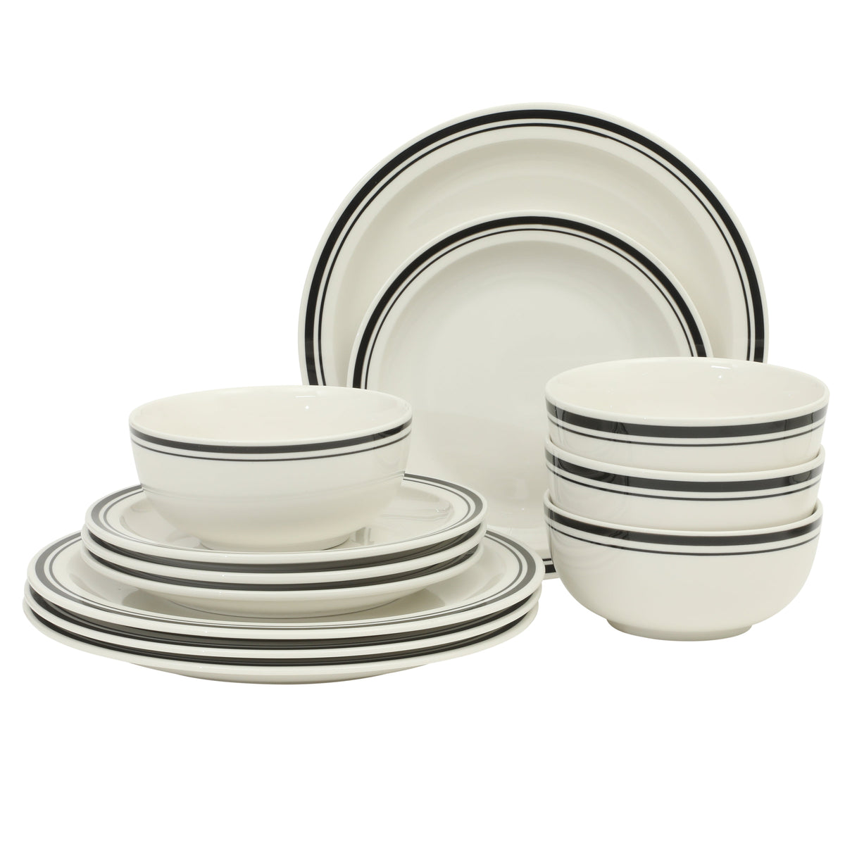 Gibson Home Hometown Diner 12-Piece Porcelain Dinnerware Set, Round Plates and Bowls Set for 4, Dishwasher Safe – Dinner Plate, Salad Plate & Cereal Bowl