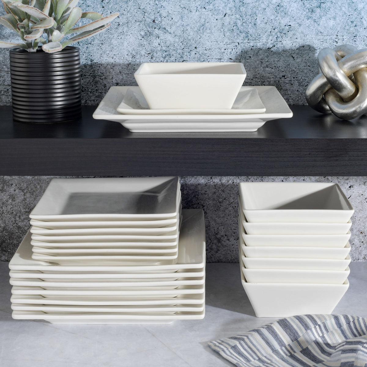 Gibson Home Zen Buffet Hard Square 24-Piece Porcelain Dinnerware Set