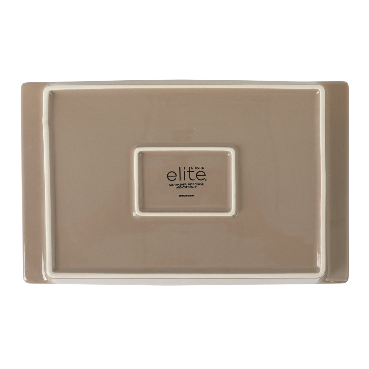 Gibson Elite 2.75-Quart 13.5" x 8.5" Stoneware Baking Dish with Acacia Wood Lid – Taupe Rectangular Oven Safe Baker for Casseroles, Roasting & Serving