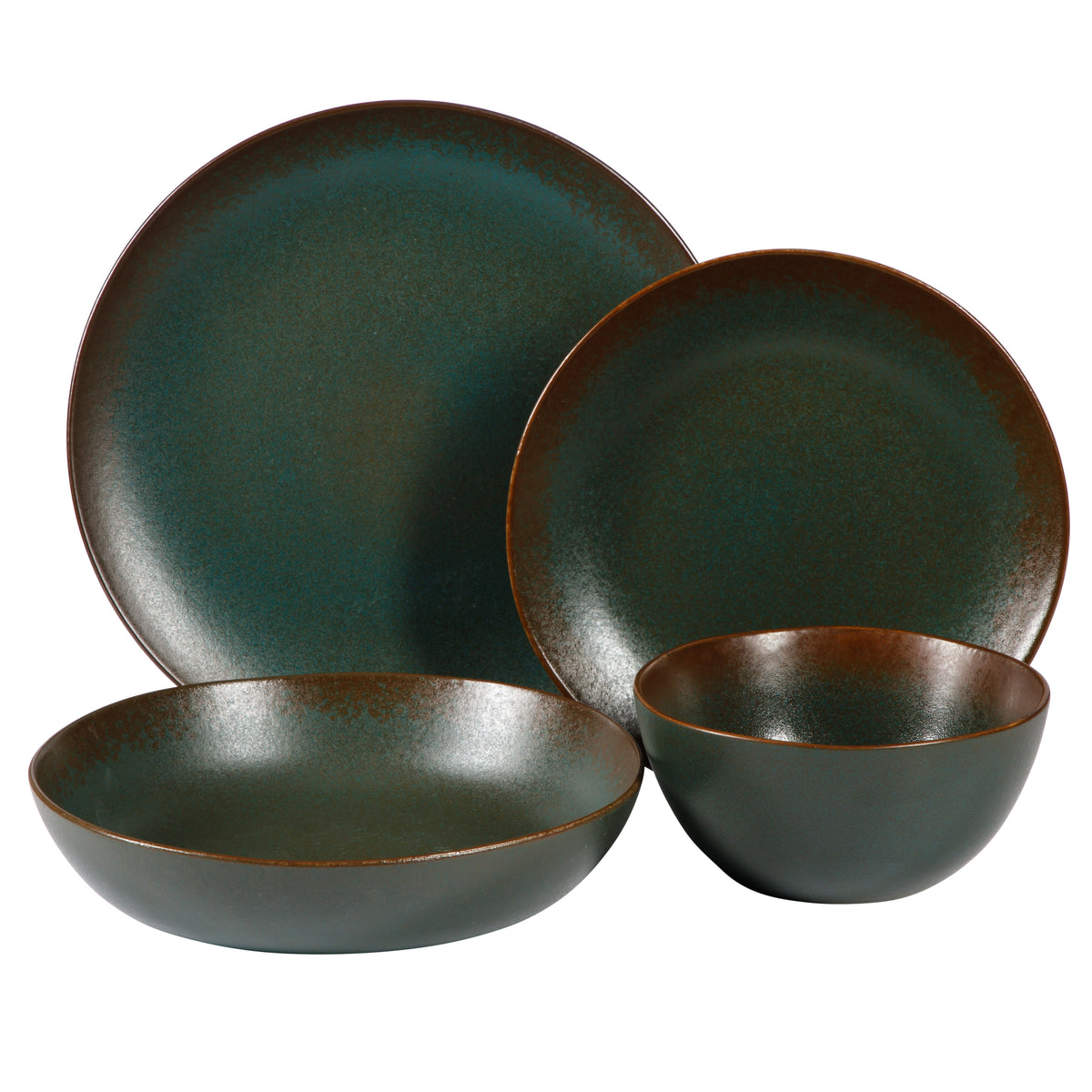 Bloomhouse Palermo Sun 16-Piece Double Bowl Stoneware Reactive Glaze Plates and Bowls Dinnerware Set