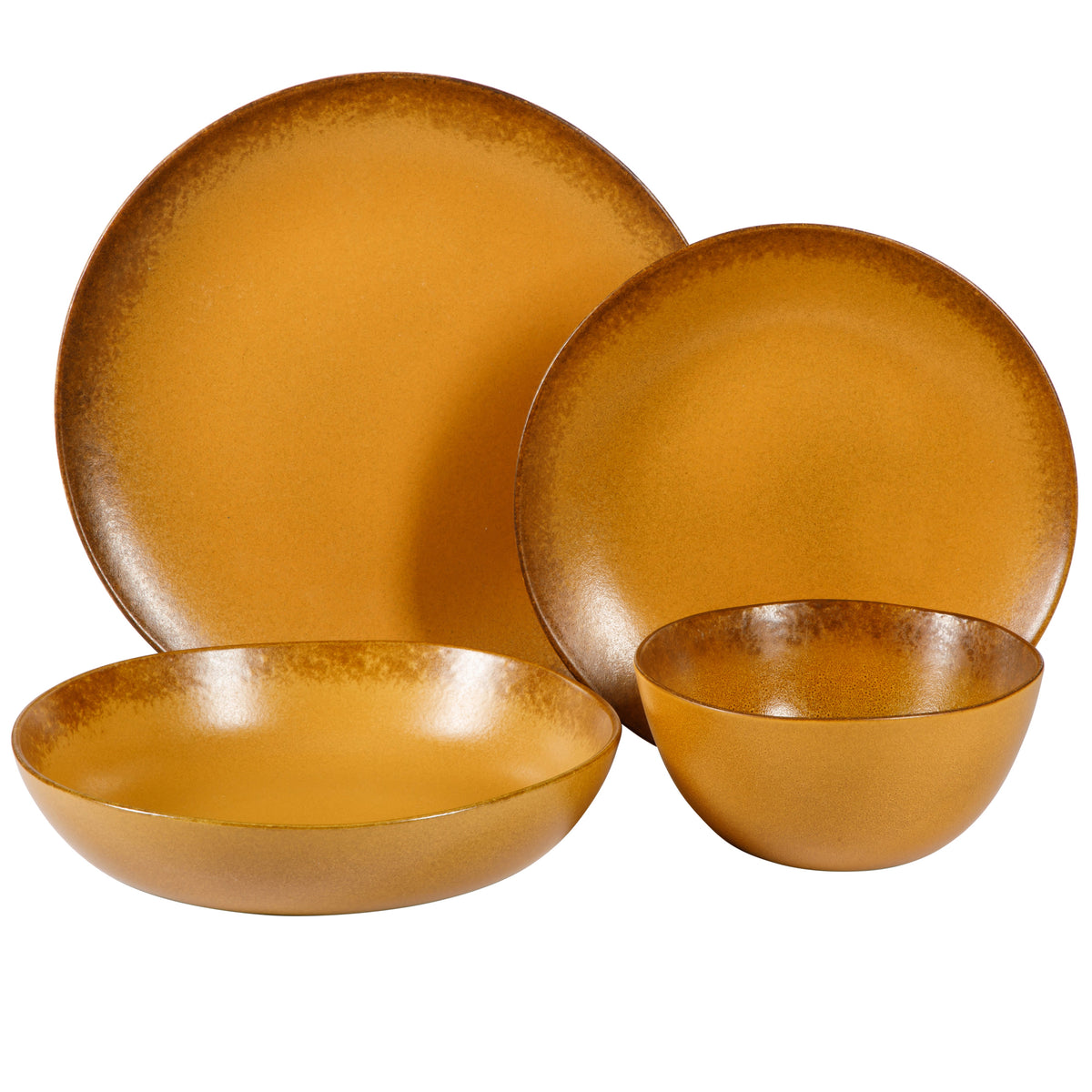 Bloomhouse Palermo Sun 16-Piece Double Bowl Stoneware Reactive Glaze Plates and Bowls Dinnerware Set