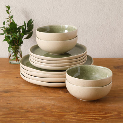 Gibson Elite Manila Bay 12-Piece Stoneware Dinnerware Set, Service for 4, Reactive Glaze Modern Artisan Plates, Bowls & Mugs, Round Design