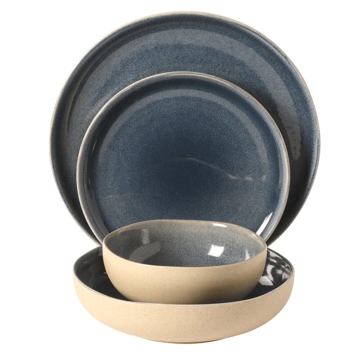 Gibson Elite Manila Bay 16-Piece Stoneware Dinnerware Set, Service for 4, Reactive Glaze Modern Artisan Plates, Bowls & Mugs, Assorted Colors, Round Design