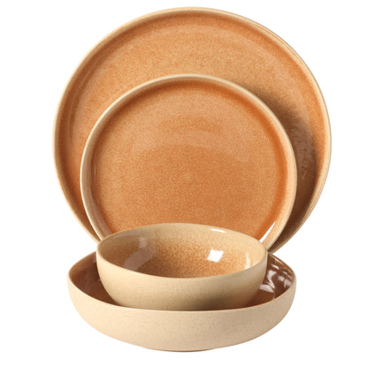 Gibson Elite Manila Bay 16-Piece Stoneware Dinnerware Set, Service for 4, Reactive Glaze Modern Artisan Plates, Bowls & Mugs, Assorted Colors, Round Design