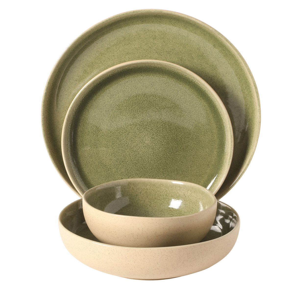 Gibson Elite Manila Bay 16-Piece Stoneware Dinnerware Set, Service for 4, Reactive Glaze Modern Artisan Plates, Bowls & Mugs, Assorted Colors, Round Design